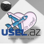 Airplane icon in a heart, pink-blue color in black metal